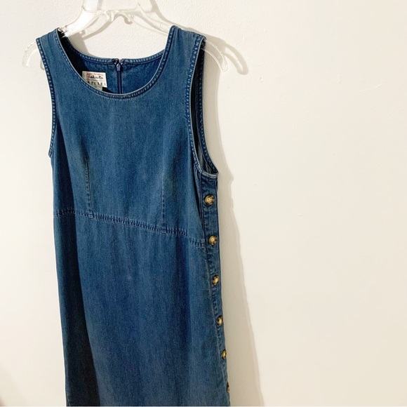 Talbots Petites Sleeveless Denim Jean Dress Button Up the Side Rounded Neckline - Picture 2 of 9